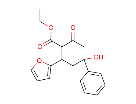 Molecular Structure of 148066-39-1 (2-Furan-2-yl-4-hydroxy-6-oxo-4-phenyl-cyclohexanecarboxylic acid ethyl ester)