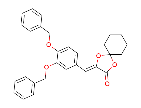 Molecular Structure of 93831-18-6 (1,4-Dioxaspiro[4.5]decan-2-one,
3-[[3,4-bis(phenylmethoxy)phenyl]methylene]-, (Z)-)