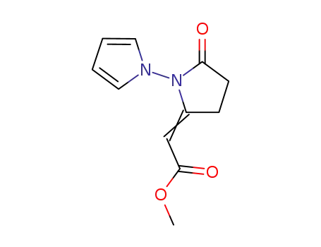 Molecular Structure of 122181-92-4 (Acetic acid, [5-oxo-1-(1H-pyrrol-1-yl)-2-pyrrolidinylidene]-, methyl ester,
(E)-)