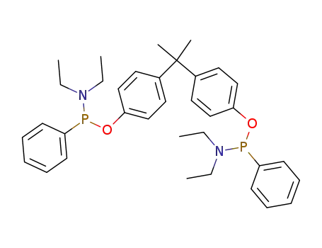 Molecular Structure of 146733-97-3 (4,4′-(propane-2,2-diyl)di(benzene-4,1-diyl) bis(N,N-diethyl-P-phenylphosphonamidite))