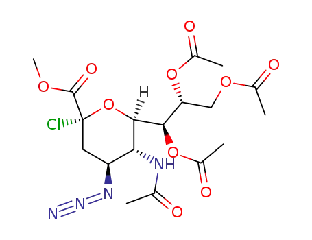 Molecular Structure of 163860-77-3 (methyl (5-acetamido-7,8,9-tri-O-acetyl-4-azido-3,4,5-trideoxy-D-glycero-β-D-galacto-non-2-ulopyranosyl)onate chloride)