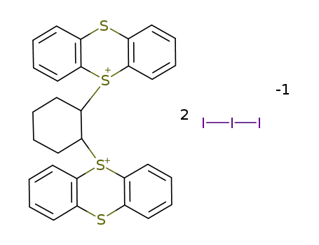 Molecular Structure of 75830-50-1 (C<sub>30</sub>H<sub>26</sub>S<sub>4</sub><sup>(2+)</sup>*2I<sub>3</sub><sup>(1-)</sup>)