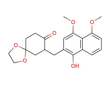 Molecular Structure of 111026-11-0 (1,4-Dioxaspiro[4.5]decan-8-one,
7-[(1-hydroxy-4,5-dimethoxy-2-naphthalenyl)methyl]-)
