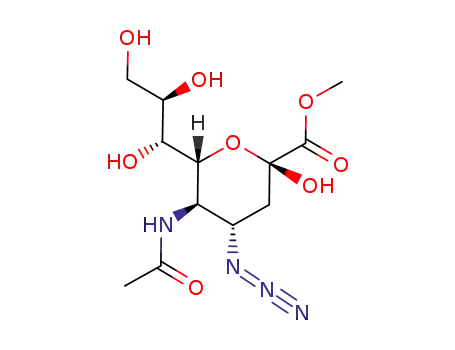 Molecular Structure of 725725-09-7 ((2S,4S,5R,6R)-5-Acetylamino-4-azido-2-hydroxy-6-((1R,2R)-1,2,3-trihydroxy-propyl)-tetrahydro-pyran-2-carboxylic acid methyl ester)