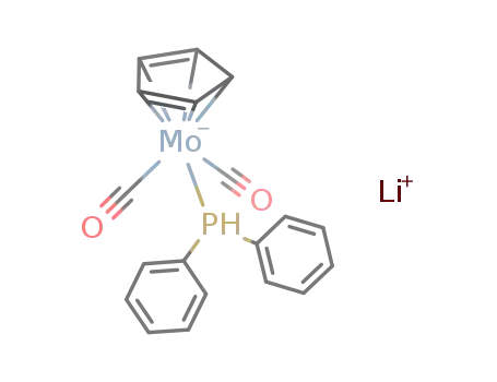 Molecular Structure of 114133-27-6 (lithium dicarbonyl(η5-cyclopentadienyl)(diphenylphosphine)molybdate(1-))
