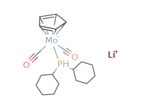 Molecular Structure of 114133-26-5 (lithium dicarbonyl(η5-cyclopentadienyl)(dicyclohexylphosphine)molybdate(1-))