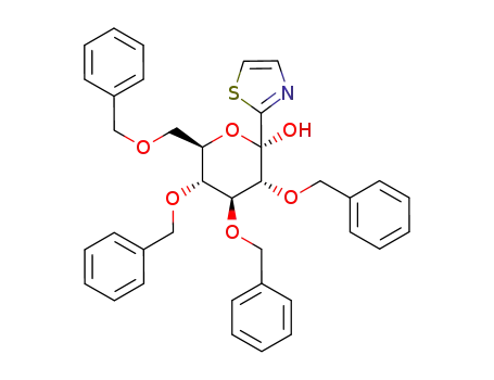 Molecular Structure of 154127-55-6 (2,3,4,6-tetra-O-benzyl-β-1-C-(2-thiazolyl)-D-glucopyranose)