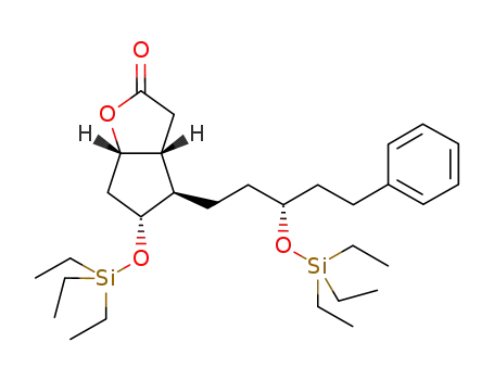 Molecular Structure of 477884-73-4 ((3aR,4R,5R,6aS)-hexahydro-5-triethylsilyoxy-4-[5-phenyl-(3R)-3-triethylsilyloxy-pentanyl]-2H-cyclopenta[β]furan-2-one)