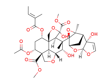 1H,7H-Naphtho(1,8-bc:4,4a-c')difuran-5,10a(8H)-dicarboxylic acid, 10-(acetyloxy)octahydro-3,5-dihydroxy-4-methyl-8-(((2E)-2-methyl-1-oxo-2-butenyl)oxy)-4-((1aR,2S,3aS,6aS,7S,7aS)-3a,6a,7,7a-tetrahydro-6a-hydroxy-7a-methyl-2,7-methanofuro(2,3-b)oxireno(e)oxepin-1a(2H)-yl)-, dimethyl ester, (2aR,3S,4S,4aR,5S,7aS,8R,10R,10aS,10bR)-