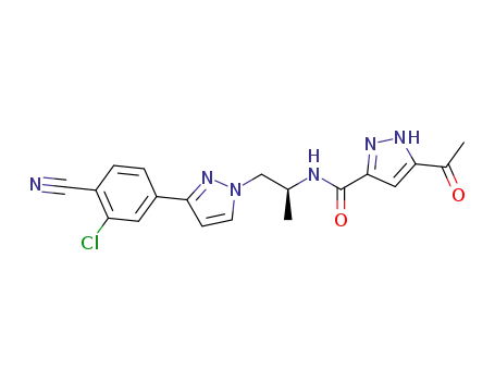 Molecular Structure of 1297537-33-7 (5-acetyl-N-{(2S)-1-[3-(3-chloro-4-cyanophenyl)-1H-pyrazol-1-yl]propan-2-yl}-1H-pyrazole-3-carboxamide)