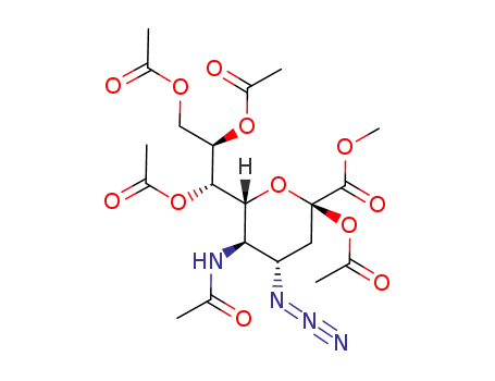 Molecular Structure of 725725-10-0 ((2R,4S,5R,6R)-2-Acetoxy-5-acetylamino-4-azido-6-((1S,2R)-1,2,3-triacetoxy-propyl)-tetrahydro-pyran-2-carboxylic acid methyl ester)