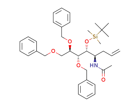 Molecular Structure of 1372800-41-3 (N-((4R,5R,6R,7R)-6,7,8-tris(benzyloxy)-5-((tert-butyldimethylsilyl)oxy)oct-1-en-4-yl)acetamide)