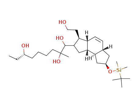 Molecular Structure of 204519-32-4 ((S)-1-[(3S,3aR,5aS,7R,8aR,8bS)-7-(tert-Butyl-dimethyl-silanyloxy)-3-(2-hydroxy-ethyl)-1,2,3,3a,5a,6,7,8,8a,8b-decahydro-as-indacen-2-yl]-2-methyl-nonane-1,2,7-triol)