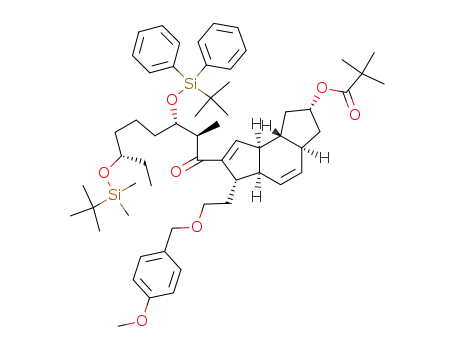 Molecular Structure of 204381-41-9 (2,2-Dimethyl-propionic acid (2R,3aS,5aR,6S,8aS,8bR)-7-[(2R,3S,7S)-7-(tert-butyl-dimethyl-silanyloxy)-3-(tert-butyl-diphenyl-silanyloxy)-2-methyl-nonanoyl]-6-[2-(4-methoxy-benzyloxy)-ethyl]-1,2,3,3a,5a,6,8a,8b-octahydro-as-indacen-2-yl ester)