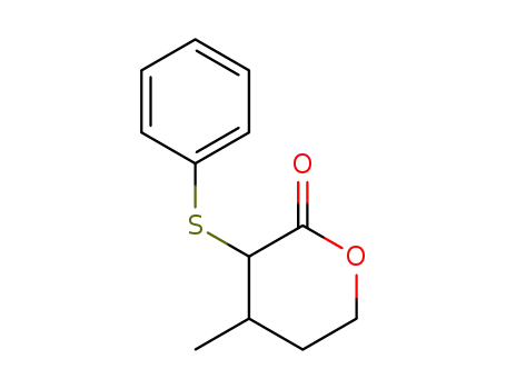Molecular Structure of 89030-22-8 (2H-Pyran-2-one, tetrahydro-4-methyl-3-(phenylthio)-, trans-)