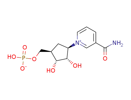 Molecular Structure of 132486-54-5 (((1R,2R,3S,4R)-4-(3-carbamoylpyridin-1-ium-1-yl)-2,3-dihydroxycyclopentyl)methyl hydrogen phosphate)