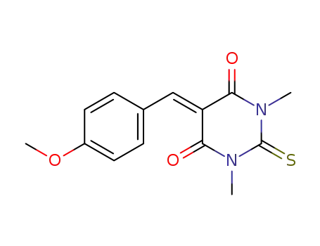 Molecular Structure of 112328-80-0 (4,6(1H,5H)-Pyrimidinedione,
dihydro-5-[(4-methoxyphenyl)methylene]-1,3-dimethyl-2-thioxo-)