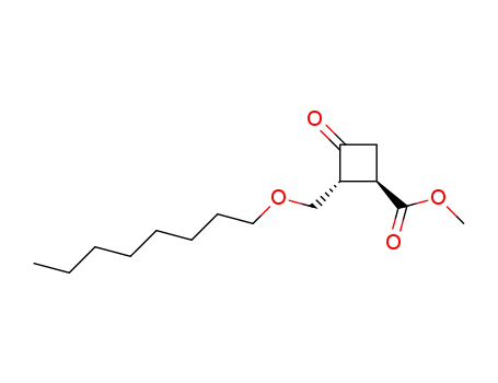 Molecular Structure of 112139-46-5 (Cyclobutanecarboxylic acid, 2-[(octyloxy)methyl]-3-oxo-, methyl ester,
trans-)