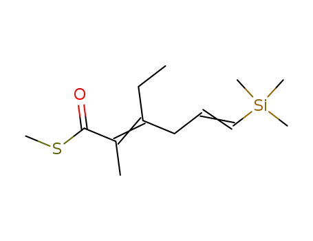 Molecular Structure of 90969-12-3 (2,5-Hexadienethioic acid, 3-ethyl-2-methyl-6-(trimethylsilyl)-, S-methyl
ester)