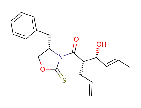 Molecular Structure of 318488-32-3 ((E)-(2S,3R)-2-Allyl-1-((S)-4-benzyl-2-thioxo-oxazolidin-3-yl)-3-hydroxy-hex-4-en-1-one)