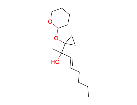 Molecular Structure of 101205-30-5 (Cyclopropanemethanol,
a-(1E)-1-hexenyl-a-methyl-1-[(tetrahydro-2H-pyran-2-yl)oxy]-)