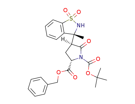 Molecular Structure of 135347-23-8 ((2S,4S)-4-((R)-3-Methyl-1,1-dioxo-2,3-dihydro-1H-1λ<sup>6</sup>-benzo[d]isothiazol-3-yl)-5-oxo-pyrrolidine-1,2-dicarboxylic acid 2-benzyl ester 1-tert-butyl ester)