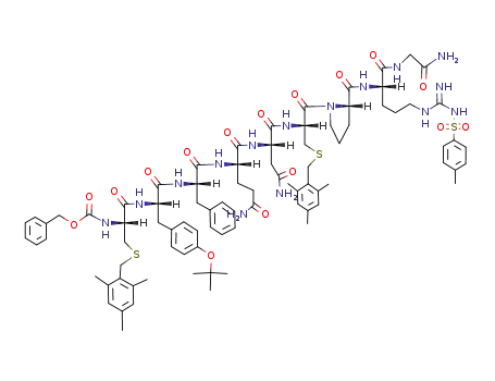 benzyloxycarbonyl-S-(2,4,6-trimethylbenzyl)-L-cysteinyl-O-tert-butyl-L-tyrosyl-L-phenylalanyl-L-glutaminyl-L-asparaginyl-S-(2,4,6-trimethylbenzyl)-L-cysteinyl-L-prolyl-N<sup>G</sup>-p-toluenesulfonyl-L-arginyl-glycine amide