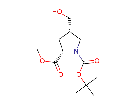 Molecular Structure of 1194059-42-1 ((2S,4S)-N-(tert-butyloxycarbonyl)-4-(hydroxymethyl)-pyrrolidine-2-carboxylic acid methyl ester)