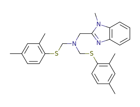 Molecular Structure of 1442637-86-6 (bis(2,4-dimethylphenylthiomethyl)-(1-methylbenzimidazol-2-ylmethyl)amine)