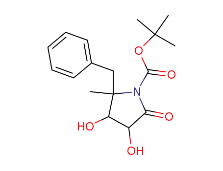 Molecular Structure of 1059698-59-7 (2-Benzyl-3,4-dihydroxy-2-methyl-5-oxo-pyrrolidine-1-carboxylic acid tert-butyl ester)