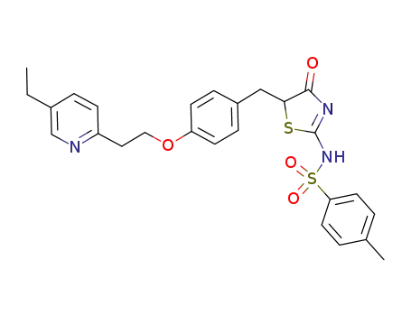 Molecular Structure of 1034515-24-6 (N-(5-{4-[2-(5-ethyl-pyridin-2-yl)ethoxy]benzyl}-4-oxo-4,5-dihydrothiazol-2-yl)-4-methylbenzenesulfonamide)