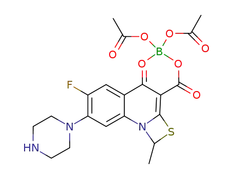 Molecular Structure of 1028087-98-0 (6-fluoro-1-methyl-4-oxo-7-(1-piperazinyl)-4H-[1,3]thiazeto[3,2-a]quinoline-3-carboxylate-O<sub>3</sub>,O<sub>4</sub>(bis(acetato-)O)-borone)