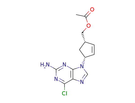 Molecular Structure of 162992-44-1 (9-[cis-(1'R,4'S)-4'-acetoxymethyl-2'-cyclopenten-1'-yl]-9H-2-amino-6-chloropurine)