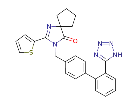 Molecular Structure of 1199814-92-0 (3-[2'-(1H-tetrazol-5-yl)-biphenyl-4-ylmethyl]-2-thiophen-2-yl-1,3-diaza-spiro[4.4]non-1-en-4-one)