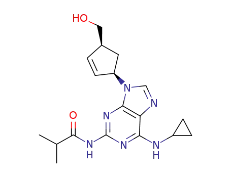 Molecular Structure of 136470-88-7 ((-)-N-{6-(cyclopropylamino)-9-[(1R,4S)-4-(hydroxymethyl)cyclopent-2-enyl]-9H-purin-2-yl}isobutyramide)