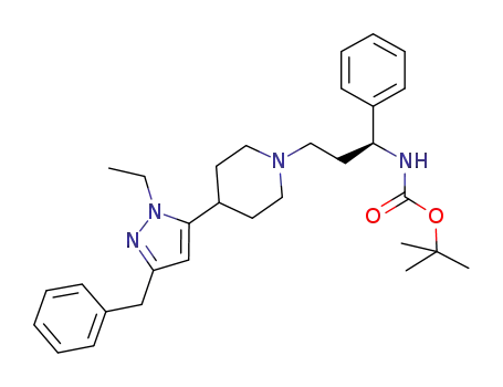Molecular Structure of 478408-20-7 (tert-butyl-(1S)-1-phenyl-3-(4-[3-benzyl-1-ethyl(1H-pyrazol-5-yl)]piperidin-1-yl)propylcarbamate)