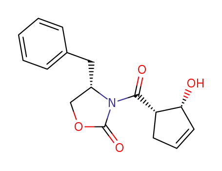 Molecular Structure of 178327-18-9 ([3(1R,2R),4S]-4-benzyl-3-(2-hydroxycyclopent-3-enecarbonyl)oxazolidin-2-one)
