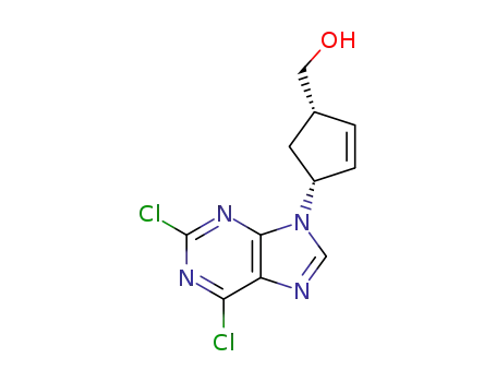 Molecular Structure of 268737-87-7 (((1S,4R)-4-(2,6-dichloro-9H-purin-9-yl)cyclopent-2-en-1-yl)methanol)