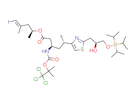 Molecular Structure of 308240-83-7 ((3R,5S)-5-[2-((S)-2-Hydroxy-3-triisopropylsilanyloxy-propyl)-thiazol-4-yl]-3-(2,2,2-trichloro-1,1-dimethyl-ethoxycarbonylamino)-hexanoic acid (E)-(S)-4-iodo-1,3-dimethyl-but-3-enyl ester)