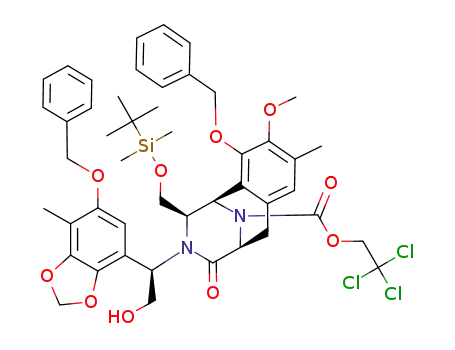 3-benzyloxy-11-[1-(6-benzyloxy-7-methyl-benzo[1,3]dioxol-4-yl)-2-hydroxy-ethyl]-12-(<i>tert</i>-butyl-dimethyl-silanyloxymethyl)-4-methoxy-5-methyl-10-oxo-11,13-diaza-tricyclo[7.3.1.0<sup>2,7</sup>]trideca-2,4,6-triene-13-carboxylic acid 2,2,2-trichloro-ethyl ester