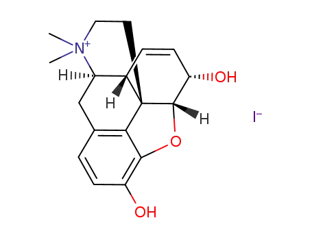 Molecular Structure of 14054-17-2 (Morphinanium,7,8-didehydro-4,5-epoxy-3,6-dihydroxy-17,17-dimethyl-, iodide (1:1), (5a,6a)-)