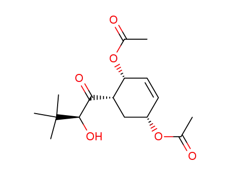 Molecular Structure of 87509-96-4 (Acetic acid (1R,4R,6S)-4-acetoxy-6-((S)-2-hydroxy-3,3-dimethyl-butyryl)-cyclohex-2-enyl ester)