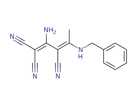 Molecular Structure of 80372-33-4 (3-Amino-4-[1-benzylamino-eth-(Z)-ylidene]-2-cyano-pent-2-enedinitrile)