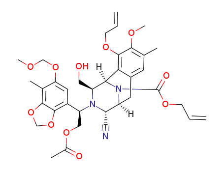 Molecular Structure of 874758-78-8 ((1R,9S,10R,12R)-11-[(R)-2-Acetoxy-1-(6-methoxymethoxy-7-methyl-benzo[1,3]dioxol-4-yl)-ethyl]-3-allyloxy-10-cyano-12-hydroxymethyl-4-methoxy-5-methyl-11,13-diaza-tricyclo[7.3.1.0<sup>2,7</sup>]trideca-2,4,6-triene-13-carboxylic acid allyl ester)