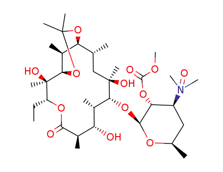 Molecular Structure of 138505-36-9 ((9S)-9-dihydro-9,11-O-isopropylidene-5-O-(2-O-(methoxycarbonyl)-β-D-desosaminyl)erythronolide A N-oxide)