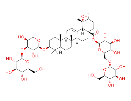 Molecular Structure of 145022-84-0 (Urs-12-en-28-oic acid,3-[(3-O-b-D-glucopyranosyl-a-L-arabinopyranosyl)oxy]-19-hydroxy-,6-O-b-D-glucopyranosyl-b-D-glucopyranosyl ester, (3b)- (9CI))