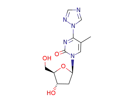 Molecular Structure of 109389-25-5 (2(1H)-Pyrimidinone, 1-(2-deoxy-b-D-erythro-pentofuranosyl)-5-methyl-4-(1H-1,2,4-triazol-1-yl))