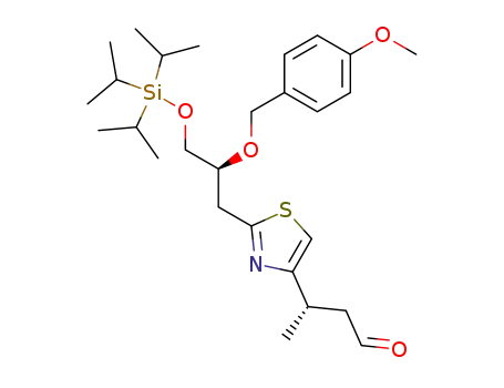Molecular Structure of 308240-93-9 ((S)-3-{2-[(S)-2-(4-Methoxy-benzyloxy)-3-triisopropylsilanyloxy-propyl]-thiazol-4-yl}-butyraldehyde)