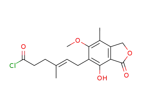 Molecular Structure of 111512-13-1 (E-6-(1,3-dihydro-4-hydroxy-6-methoxy-7-methyl-3-oxo-5-isobenzofuranyl)-4-methyl-4-hexenoic acid chloride)