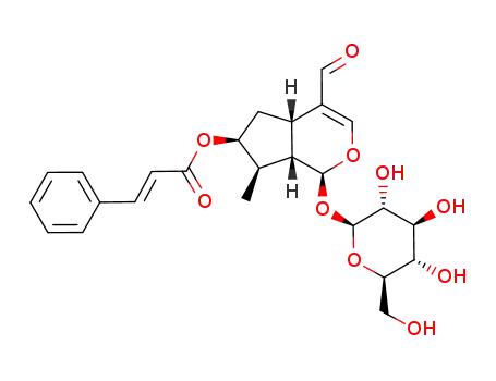 Molecular Structure of 79637-89-1 ((E)-3-Phenylpropenoic acid (1S)-4-formyl-1α-(β-D-glucopyranosyloxy)-1,4aα,5,6,7,7aα-hexahydro-7α-methylcyclopenta[c]pyran-6α-yl ester)